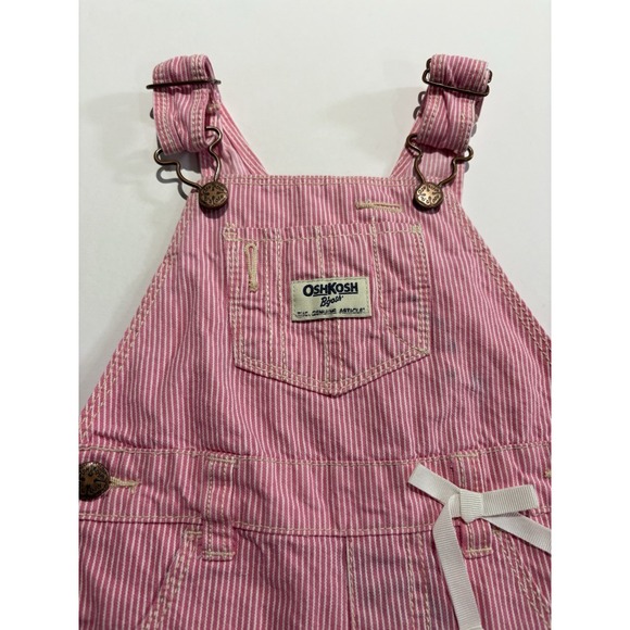 Vintage Oshkosh B'Gosh Pink‎ Striped Shortall Vestback Overalls Romper 12m - Picture 2 of 4